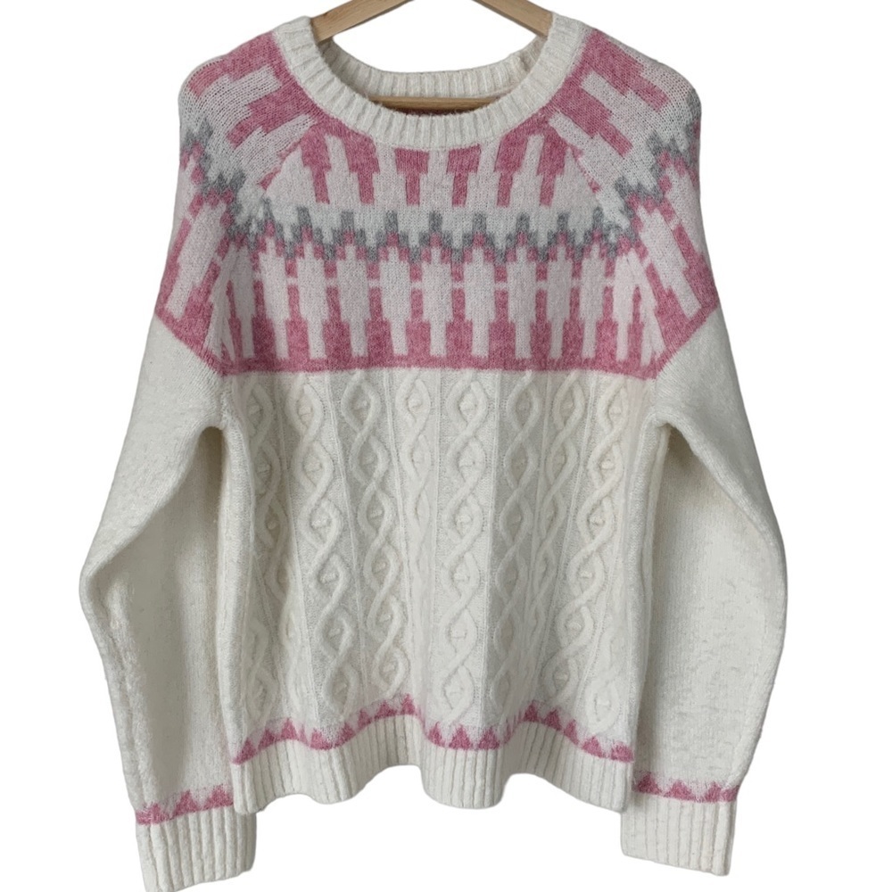 cupcakes & cashmere Pink and White Crew Neck Sweater